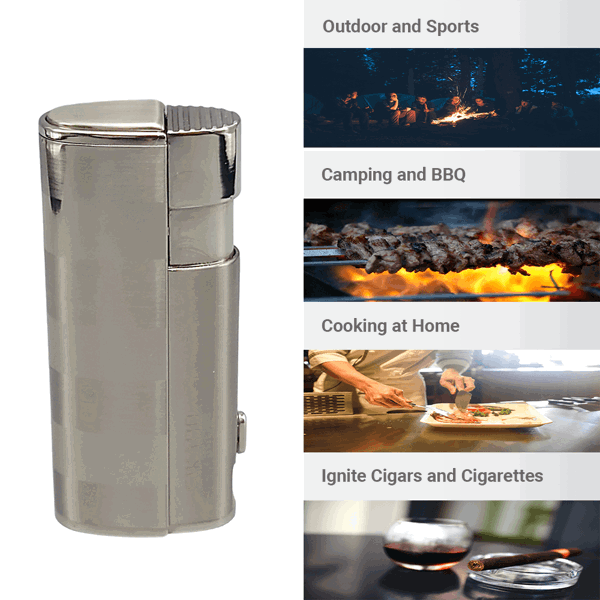 SIKARO®飓风* 三直冲专用高档雪茄打火机带雪茄打孔器白镍银色雪茄香烟厨房户外可重复充气可调节火焰高度便携式-6