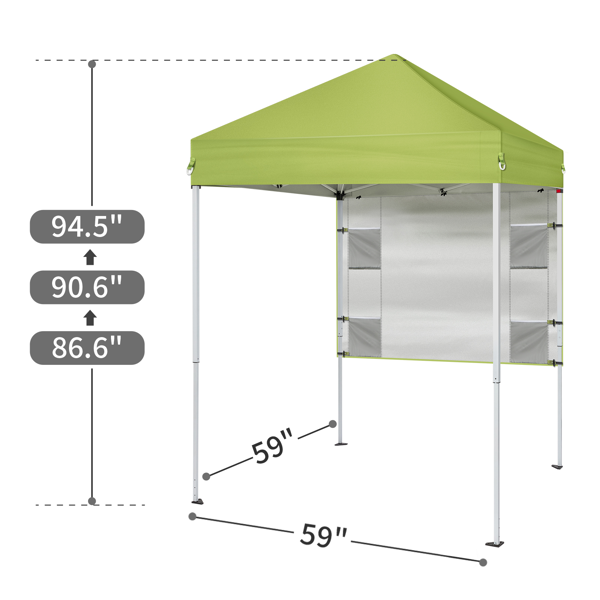 5X5FT 草绿色 带1片半围 折叠棚 210D牛津布 白色喷塑钢管 围布带4个网格收纳袋 配拎包-7