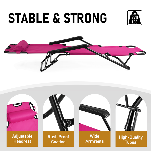 140*60*87cm 户外躺床  黑色铁管 芭比粉牛津布床面 130kg 可变躺床-4
