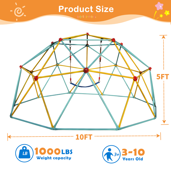 10英尺攀登圆顶儿童丛林健身房适用于公园圆顶登山者与摇摆游乐场设备，蓝色-5