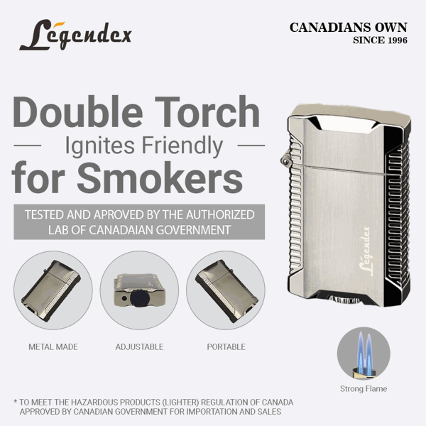 LEGENDEX®野餐者* 银色双直冲打火机用于雪茄香烟厨房户外可重复充气可调节火焰高度便携式-2