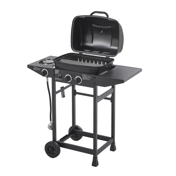 双燃烧器丙烷燃气烧烤炉，带侧炉，24000 BTU功率输出，不锈钢材质，配备搪瓷烤架和侧边置物台，适用于户外烹饪、厨房和庭院后院。-15