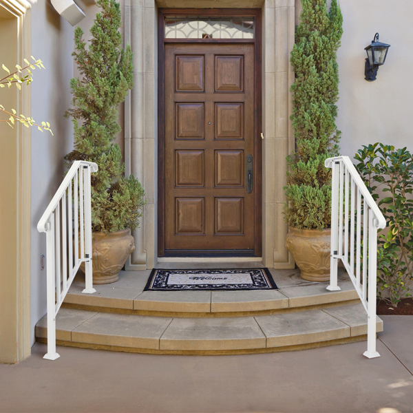 【同款编码：54756520  74664377】哑光白色 2阶  镀锌铁 庭院楼梯扶手-11