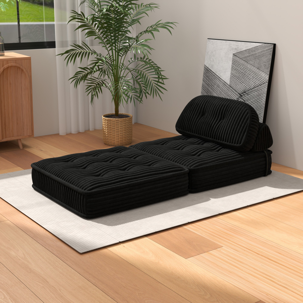 可转换灯芯绒休闲椅，带簇绒设计、全泡沫支撑、折叠睡床及可调节弧形靠枕，适用于客厅或卧室的压缩沙发椅-3