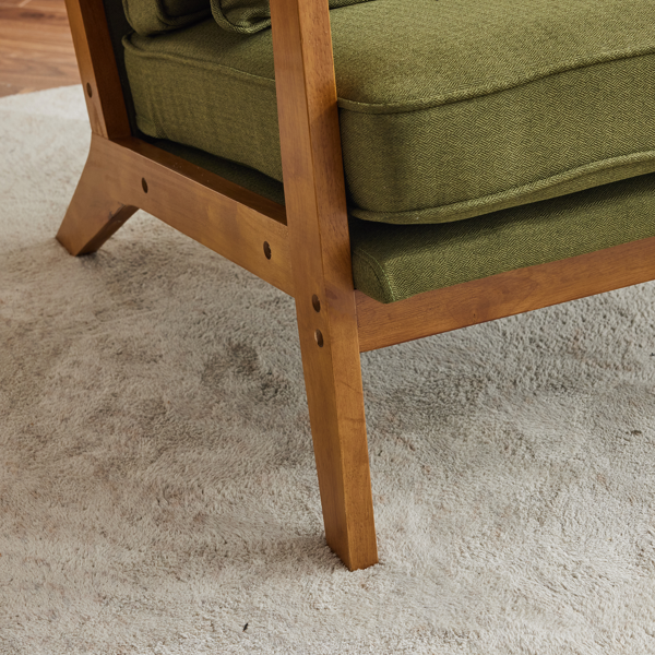 橡木扶手 单人休闲椅 橡木 软包 棉麻 墨绿色 室内休闲椅-14
