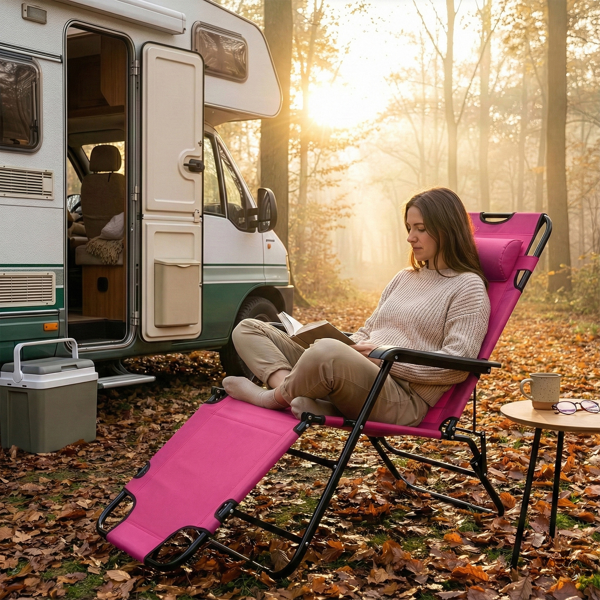 140*60*87cm 户外躺床  黑色铁管 芭比粉牛津布床面 130kg 可变躺床-7