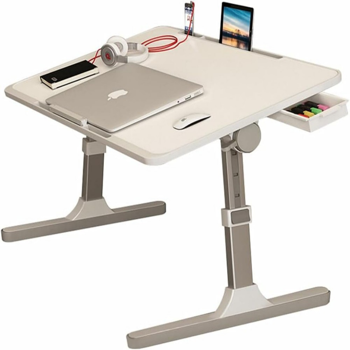 桌子 床上折叠桌 广东腿 珍珠白 卡槽+挡条+抽屉 可升降