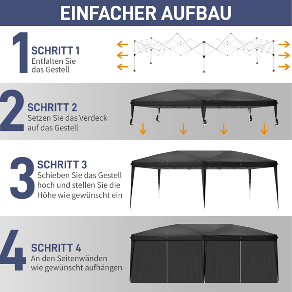 户外帐篷 折叠凉棚 3*6m 黑色 折叠篷带2门4窗 牛津布 喷塑铁管 收纳袋-2
