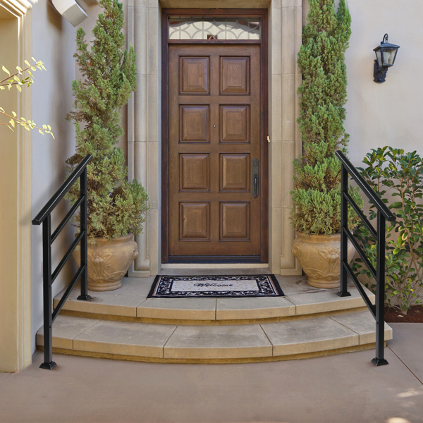 【同款编码：66442124  66442124】哑光黑色 1-3阶 可调节  直扶手 庭院楼梯扶手-9