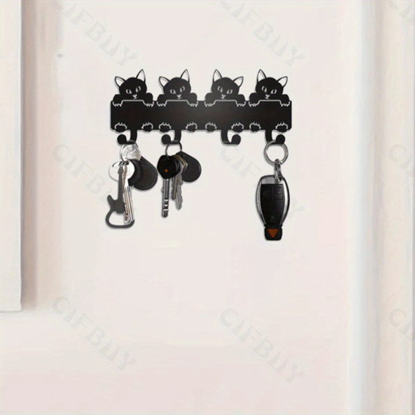 CIFbuy™ 黑色猫形挂墙钥匙架 装饰门厅收纳挂钩（TikTok、temu下自提）-5