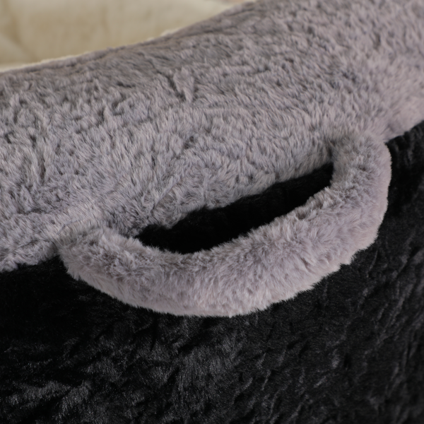 超大豆袋椅、填充海绵丝的多色人造毛皮沙发、客厅大沙发、无需组装、黑色+白色+灰色-9