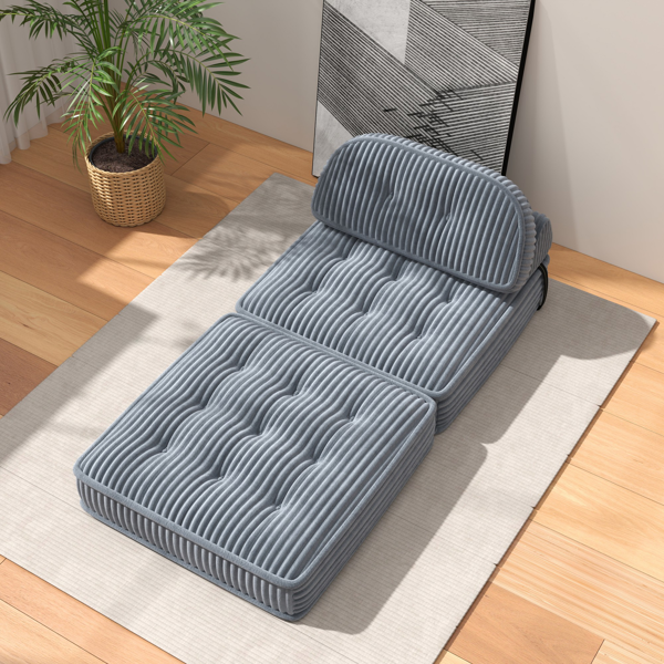 可转换灯芯绒休闲椅，带簇绒设计、全泡沫支撑、折叠睡床及可调节弧形靠枕，适用于客厅或卧室的压缩沙发椅-7