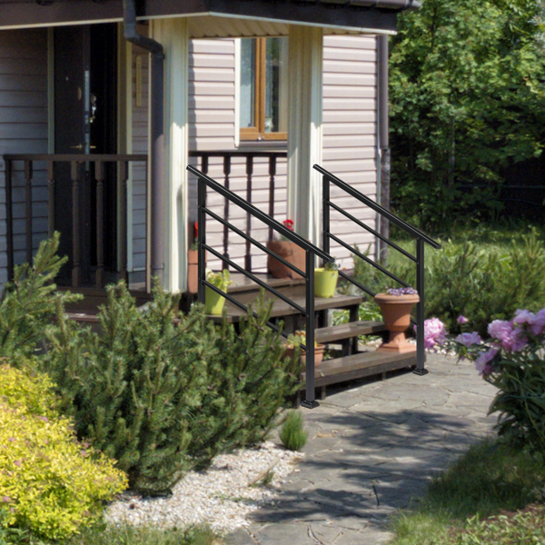 哑光黑色   1-4阶 可调节  直扶手 庭院楼梯扶手-12