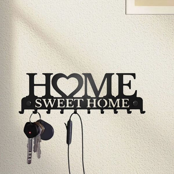 CIFbuy™ 黑色金属壁挂式多功能收纳架带挂钩钥匙衣物储物架（TikTok、temu下自提）-2