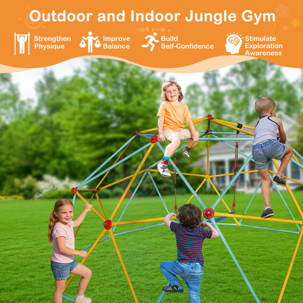 10英尺攀登圆顶儿童丛林健身房适用于公园圆顶登山者与摇摆游乐场设备，蓝色-8