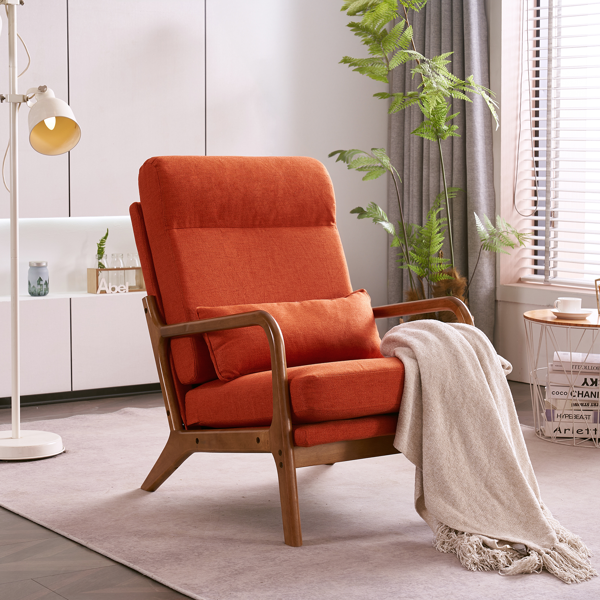 全拆 实木扶手 高背 靠背 铁架麻布 烧橙色 室内休闲椅-37