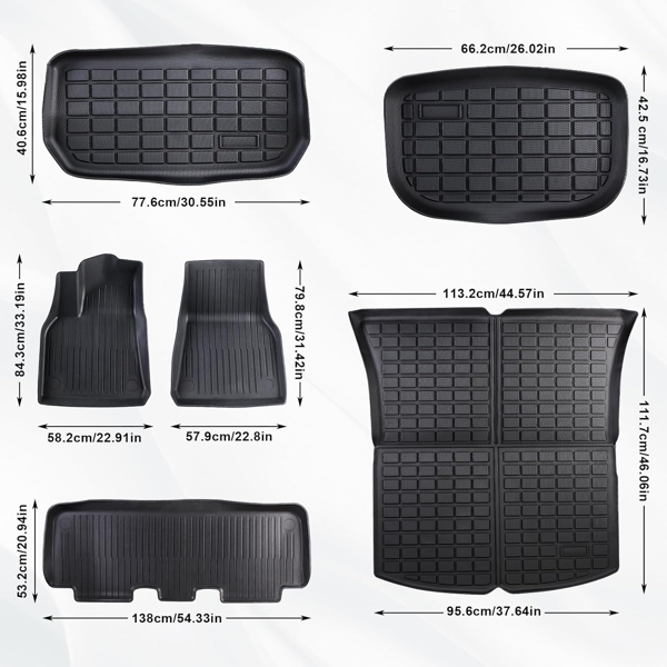 适用于2021-2023年特斯拉Model 3地板垫套装，6件，全覆盖前后行李箱垫，防滑-6