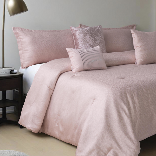 六件套山脉图案被子套装 - 粉色提花面料（发Amzon\FedEx物流，TK&TEMU仅支持自提）-2