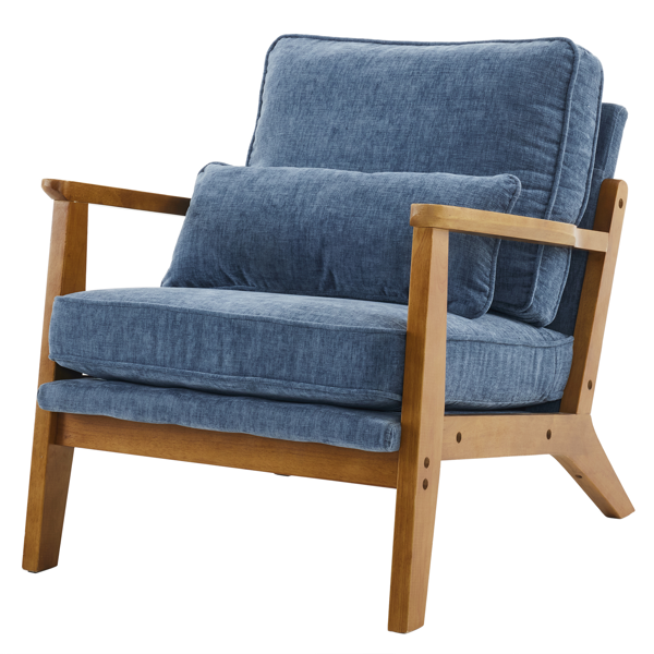 橡木扶手 单人休闲椅 橡木 软包 雪尼尔 深海蓝色 室内休闲椅-25