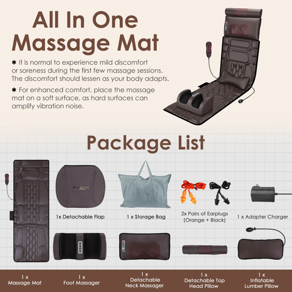 （自提可发加拿大，temu&tk下自提单）全身加热按摩垫，配备12个按摩头与9种振动模式，可拆卸指压式颈部及足部按摩器，缓解背部/腿部疼痛--棕色皮款-7