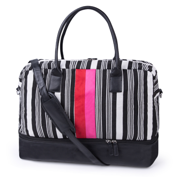 Canvas Weekender Bag, Overnight Travel Carry On Duffel with Shoe Pouch and Toiletry Bag-Stripes