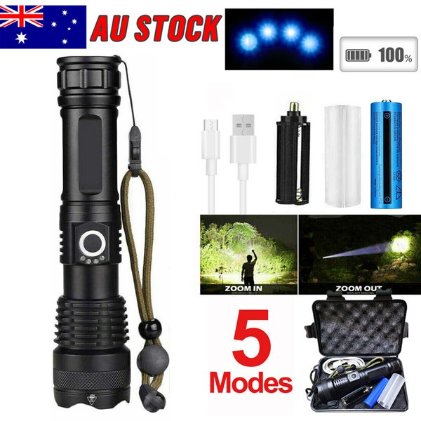 USB可充电LED手电筒5种照明模式户外露营徒步手电筒-6