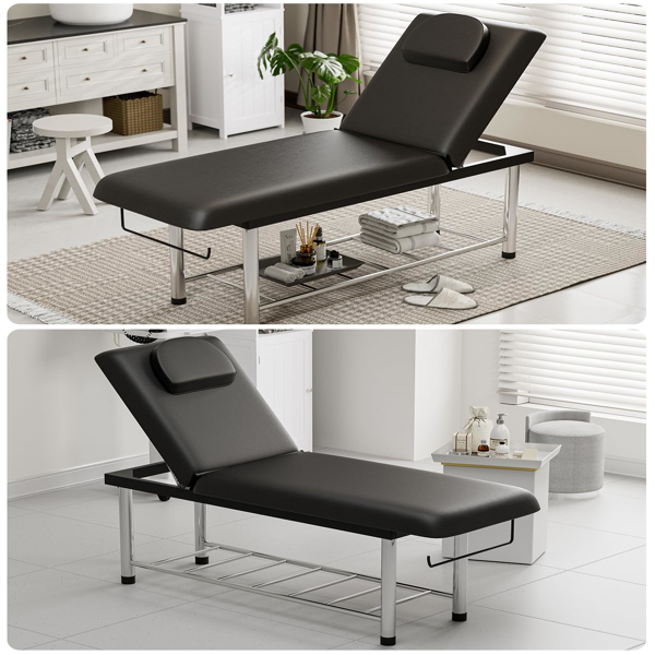 专业固定式按摩床，550磅重型宽幅治疗检查床，靠背可调，可拆卸头枕，底部储物架及毛巾挂钩，黑色-8