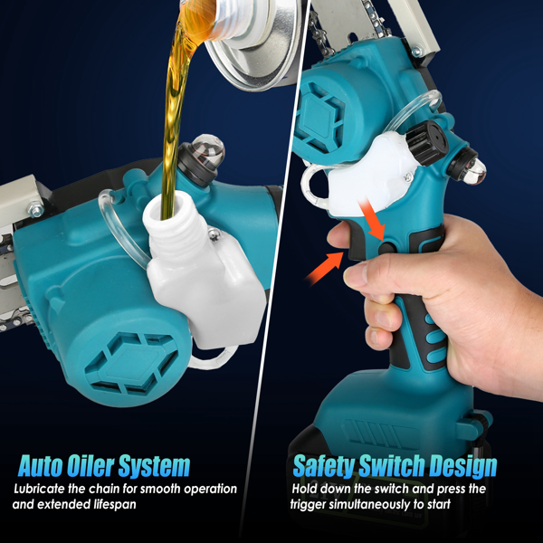 （物流随机发，自提可发加拿大）2合1无线伸缩锯与手持链锯，1200W无刷电机配双3000mAh电池，13英尺可调锯头，自动注油润滑系统及树木修剪安全套装-6