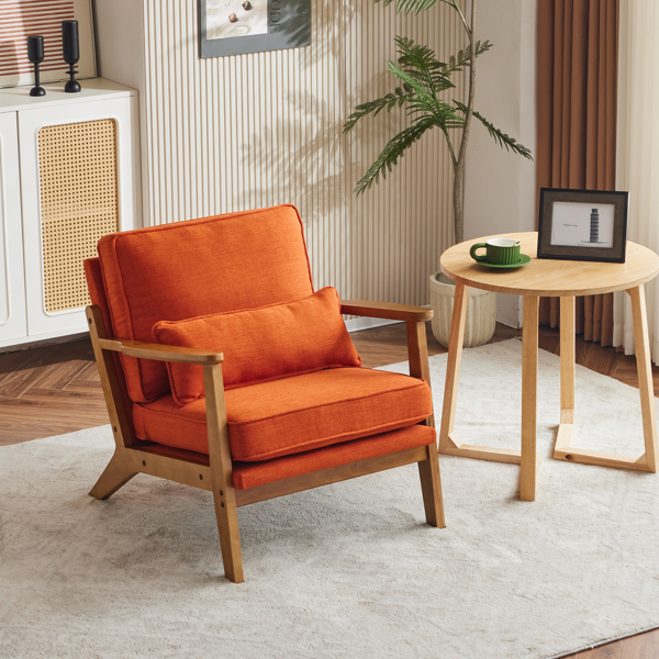 胡桃色扶手 单人休闲椅 橡木 软包 棉麻MY018-11 烧橙色 室内休闲椅-23