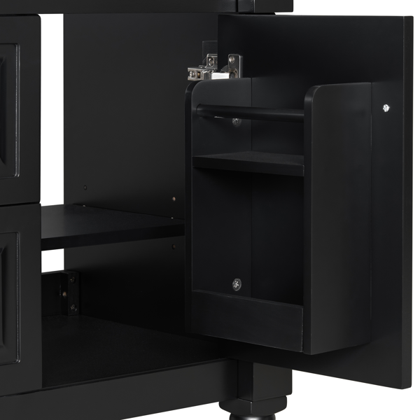 24英寸浴室柜，带水槽，黑色独立式浴室柜，带翻盖抽屉、可调节搁板、实心橡胶木框架、中密度纤维板和金属把手-22