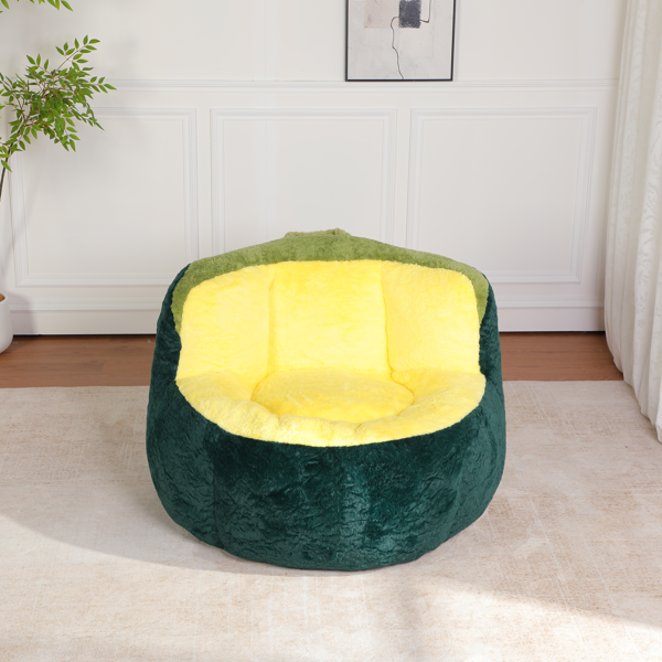 超大豆袋椅、填充海绵丝的多色人造毛皮沙发、客厅大沙发、无需组装、深绿色+黄色+绿色-7