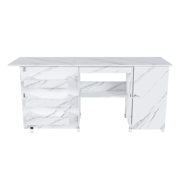 57.5英寸可折叠缝纫机桌，带锁定脚轮，多功能储物工艺工作台，带搁板、收纳箱和柜子，可调节缝纫柜，适用于家庭、卧室和工艺室（白色）-3