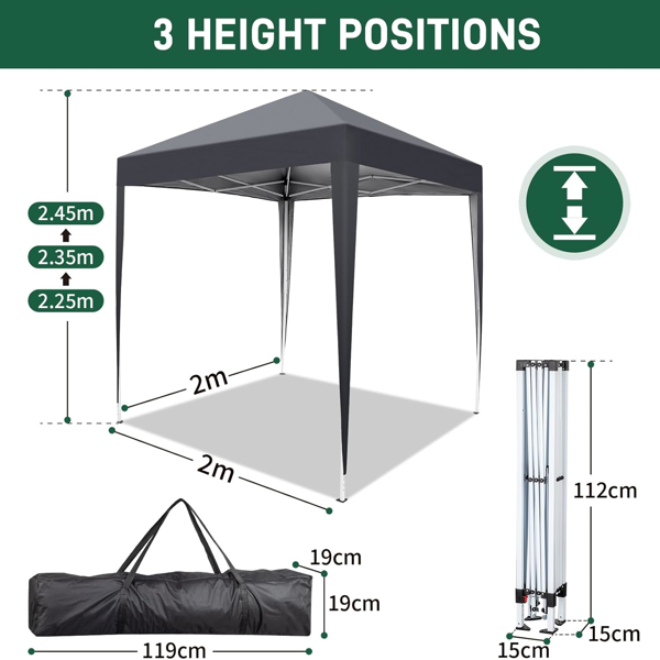 户外帐篷 折叠凉棚 2*2m 深灰色-2