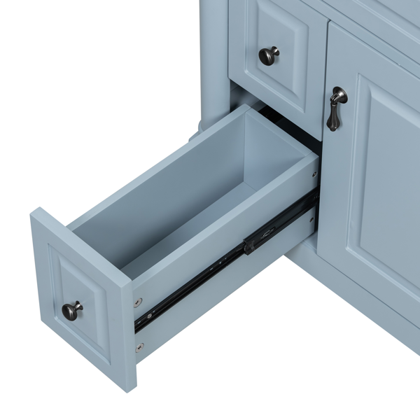 24英寸浴室柜，带水槽，灰蓝色独立式浴室柜，带翻盖抽屉、可调节搁板、实心橡胶木框架、中密度纤维板和金属把手-18