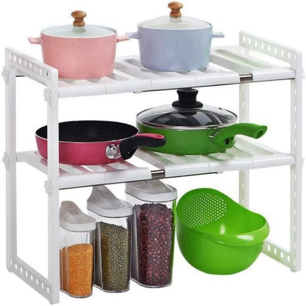 厨房水槽下置物架 不锈钢可调伸缩-1