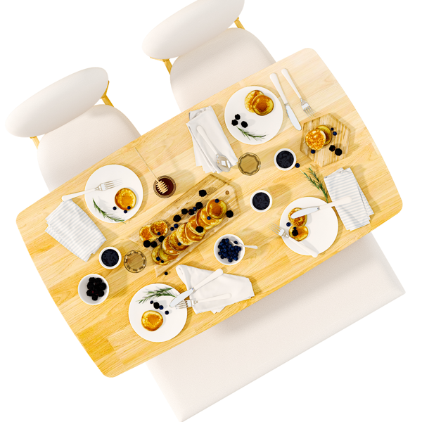 1桌2椅1凳 拆装 橡胶木+软包 原木色 餐桌椅套装 米色坐垫 长方形-8