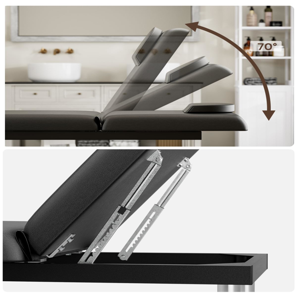 专业固定式按摩床，550磅重型宽幅治疗检查床，靠背可调，可拆卸头枕，底部储物架及毛巾挂钩，黑色-4