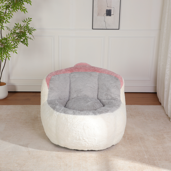 超大豆袋椅、填充海绵丝的多色人造毛皮沙发、客厅大沙发、无需组装、白色+灰色+粉色-4