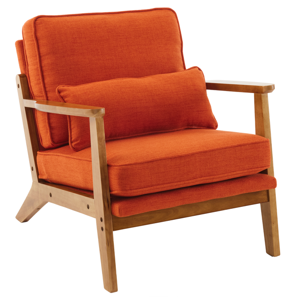 胡桃色扶手 单人休闲椅 橡木 软包 棉麻MY018-11 烧橙色 室内休闲椅-9