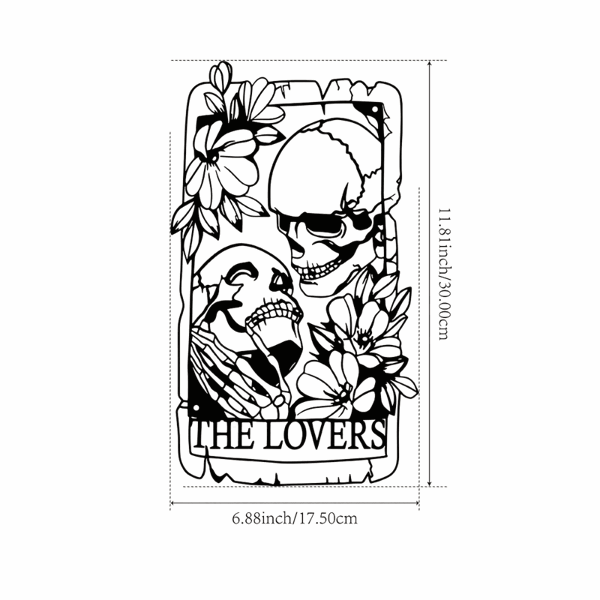 CIFbuy™ 铁艺骷髅恋人塔罗牌装饰画，暗黑风墙面挂饰，潮流主题家居软装（在 TikTok、temu 下可自提）-2