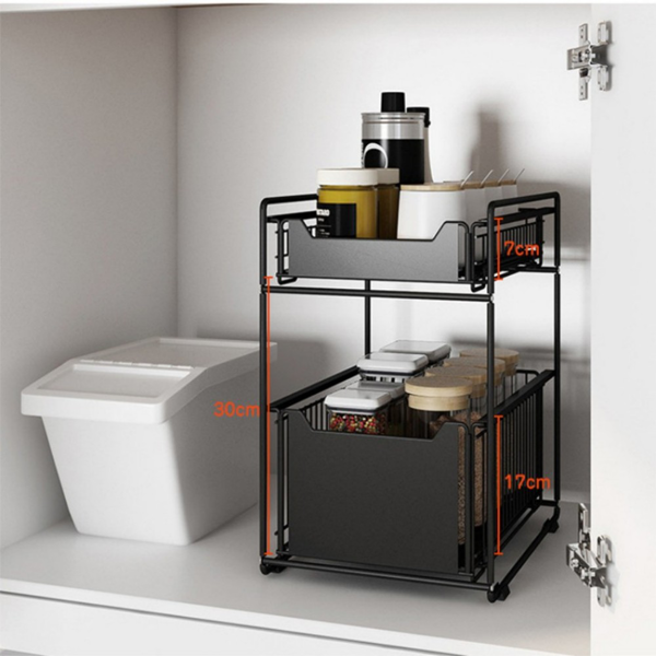 收纳架 双层抽屉式 黑色 大号-8