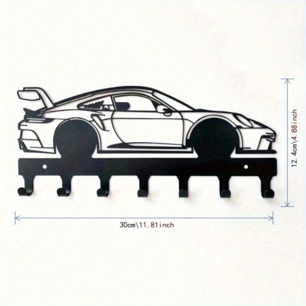 CIFbuy™ 铁艺跑车造型挂钩装饰，工业风墙面挂饰，汽车主题入户玄关收纳软装（在 TikTok、temu 下可自提）-4