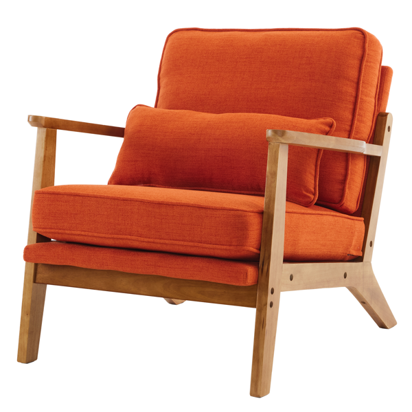 胡桃色扶手 单人休闲椅 橡木 软包 棉麻MY018-11 烧橙色 室内休闲椅-5