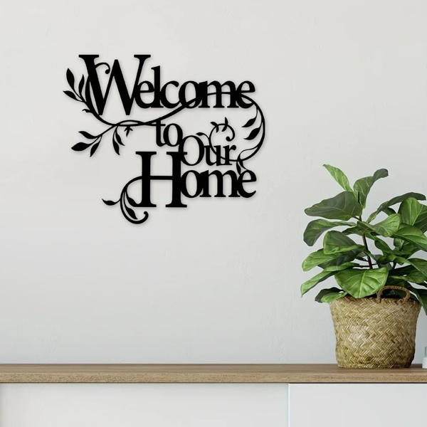 CIFbuy™ 铁艺 “Welcome to Our Home” 花艺装饰画，温馨风墙面挂饰，入户玄关软装（在 TikTok、temu 下可自提）-3