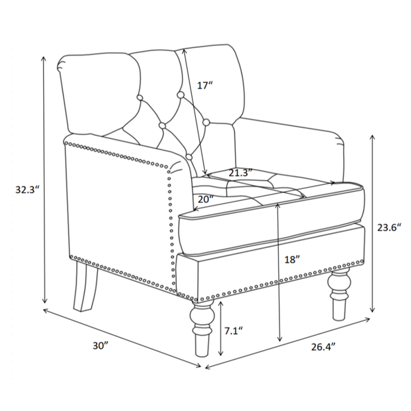 簇绒单人沙发椅，休闲椅，软垫纽扣扶手椅，亚麻面料灯芯绒沙发椅，适用于卧室、客厅，中世纪现代风格，带铆钉阅读椅，蓝色-2