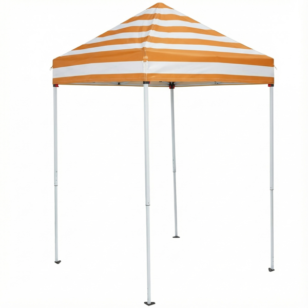 5X5FT 橙白条纹 4围(2围2门)  折叠棚 顶布/围布橙白条纹涂银 210D牛津布 白色喷塑钢管 带2个网格收纳袋 配拎包-10