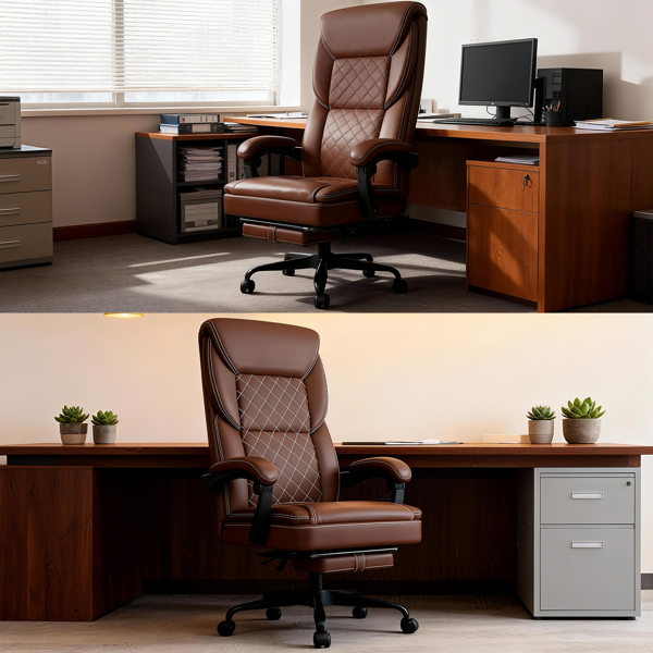 游戏椅，带充气腰托的办公椅，符合人体工学的舒适宽体电脑椅，配有脚凳和联动软扶手，高靠背3D包裹式坐垫-3