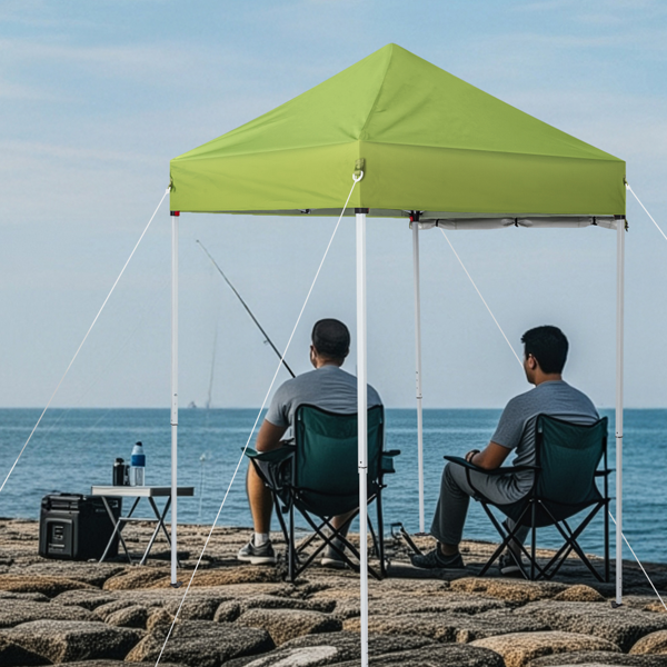 5X5FT 草绿色 带1片半围 折叠棚 210D牛津布 白色喷塑钢管 围布带4个网格收纳袋 配拎包-15