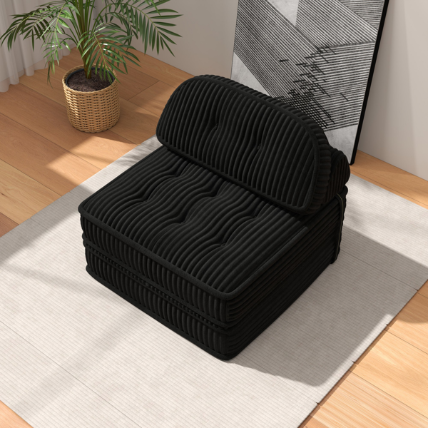 可转换灯芯绒休闲椅，带簇绒设计、全泡沫支撑、折叠睡床及可调节弧形靠枕，适用于客厅或卧室的压缩沙发椅-5