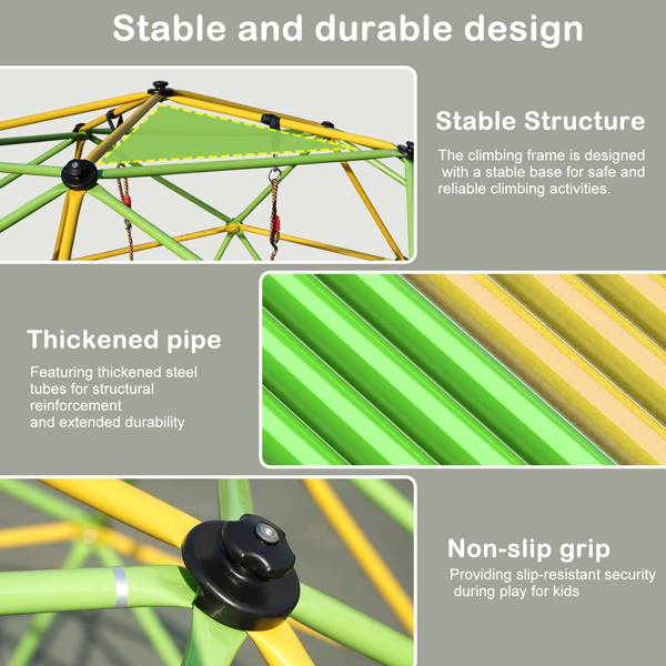 10英尺攀登圆顶儿童丛林健身房适用于公园圆顶登山者与摇摆游乐场设备，绿色-7